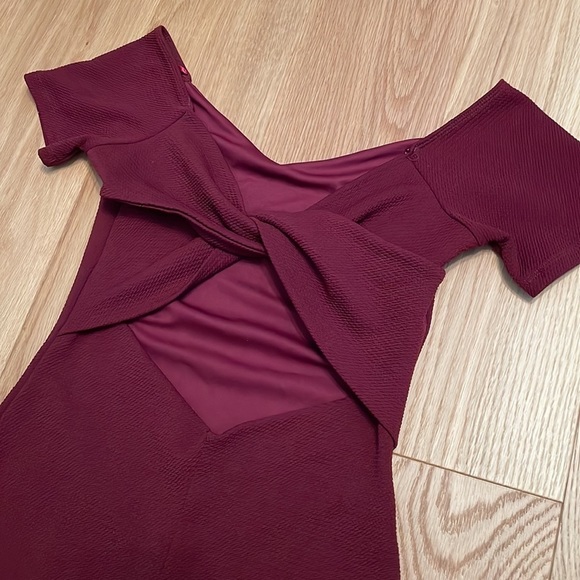 Revamped Burgundy Off-Shoulder Mini Dress - Picture 3 of 7